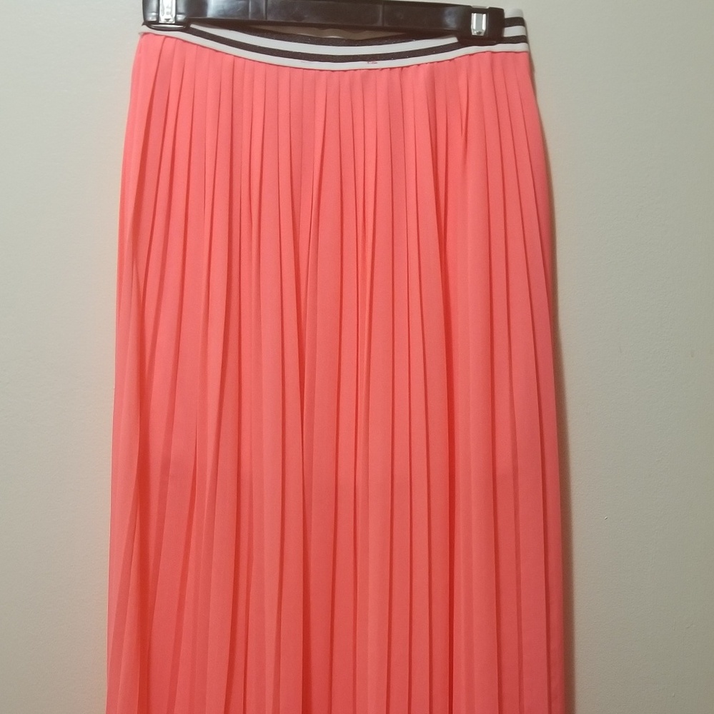 Papaya Pleated High Low Maxi Skirt